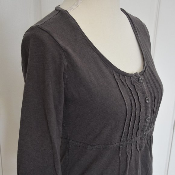 Eddie Bauer Gray Three-Quarter Sleeve Empire Waist Cotton Top XS - Picture 3 of 10